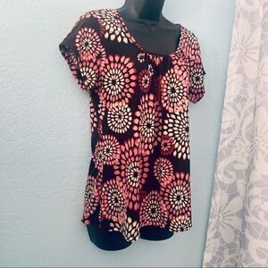 Fresh of LA Pink & Brown Floral Boho Short Sleeve Top Size small